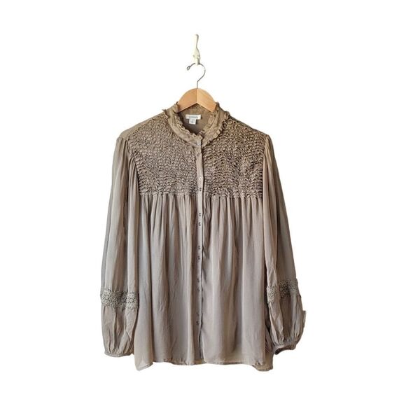 Sundance Tan Lace Sheer Peasant Blouse Top Sz S Neutral & Cami Undone Minimalist - Picture 5 of 12